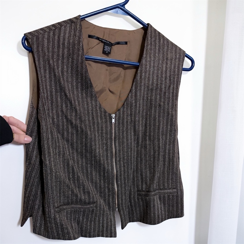 Vintage Y2K Isda & Co Wool Blend Striped Office Academia Zip Vest Size Small
